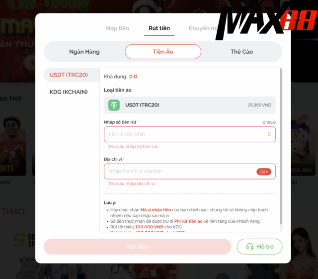 rút tiền từ Max88